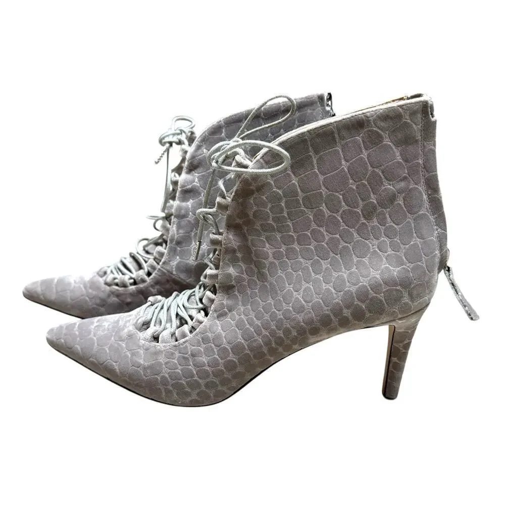 Chelsea Paris Gray Velvet Sabrine Italian Lace Front Booties 6.5
